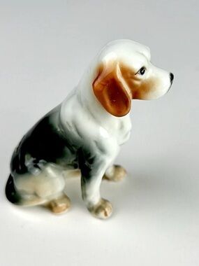 Vintage Beagle Dog Bone China Porcelain Sitting Figurine Miniature 3” Sticker
